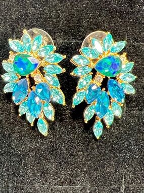 Art Deco Cluster Peacock Earrings NWOT